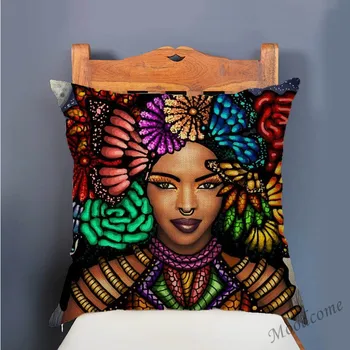 Moda Regina Africană Fată Prințesă Pernă Caz Moderne Africa Femeie Pictura Abstracta Arta Lenjerie De Pat Perna De Pe Canapea Acoperi Caz 4