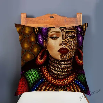 Moda Regina Africană Fată Prințesă Pernă Caz Moderne Africa Femeie Pictura Abstracta Arta Lenjerie De Pat Perna De Pe Canapea Acoperi Caz 5